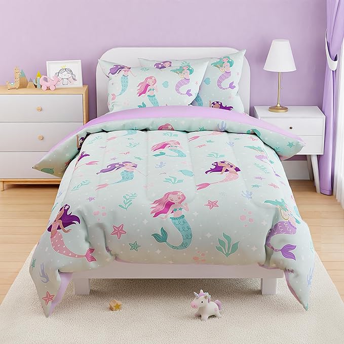 SANDJEST Mermaid Comforter Set Twin Size 68x86in - Image 6