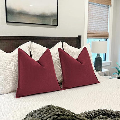 ZWJD Burgundy Pillow Covers 18x18 Set of 2 Chenille Throw Pillow Covers - Image 5