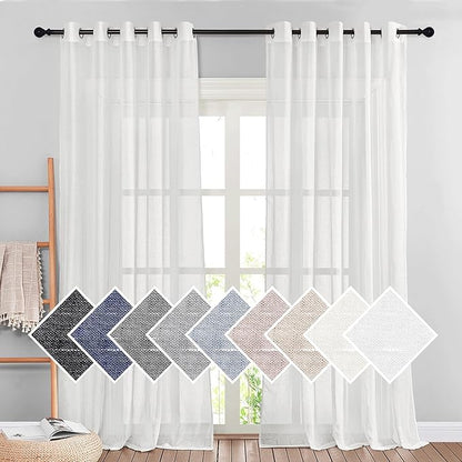 NICETOWN Privacy White Sheer Linen Curtains 96" L, Grommet Semi Sheer Linen by NICETOWN