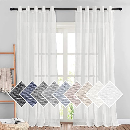 NICETOWN Privacy White Sheer Linen Curtains 96" L, Grommet Semi Sheer Linen by NICETOWN