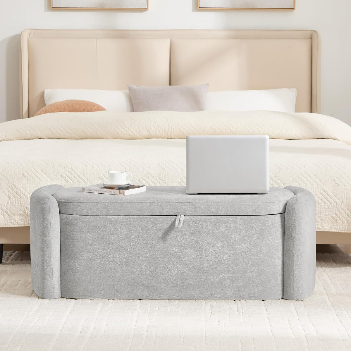 oval ottoman bench with 20 gal of storage, view 10