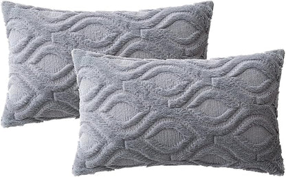 MIULEE Grey Blue Throw Pillow Covers 12x20 Inch, Soft Winter Plush Faux Wool - Image 6