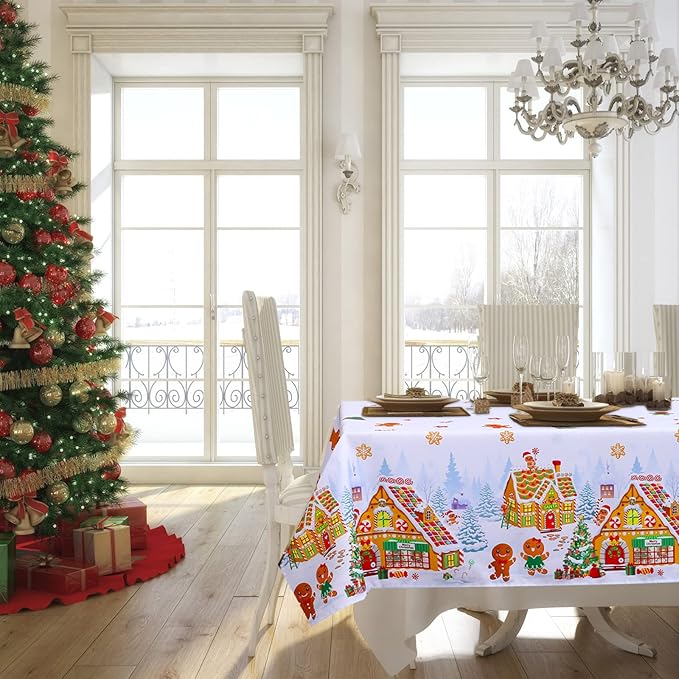 Tiamon 60 x 84 Inch Christmas Gingerbread Tablecloth Reusable Gingerbread Man - Image 6