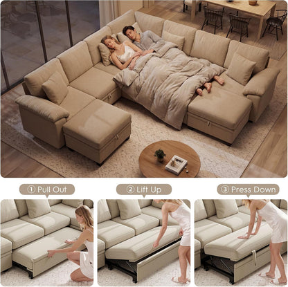 ihanherry 108" modular sectional sofa with pull out, side view