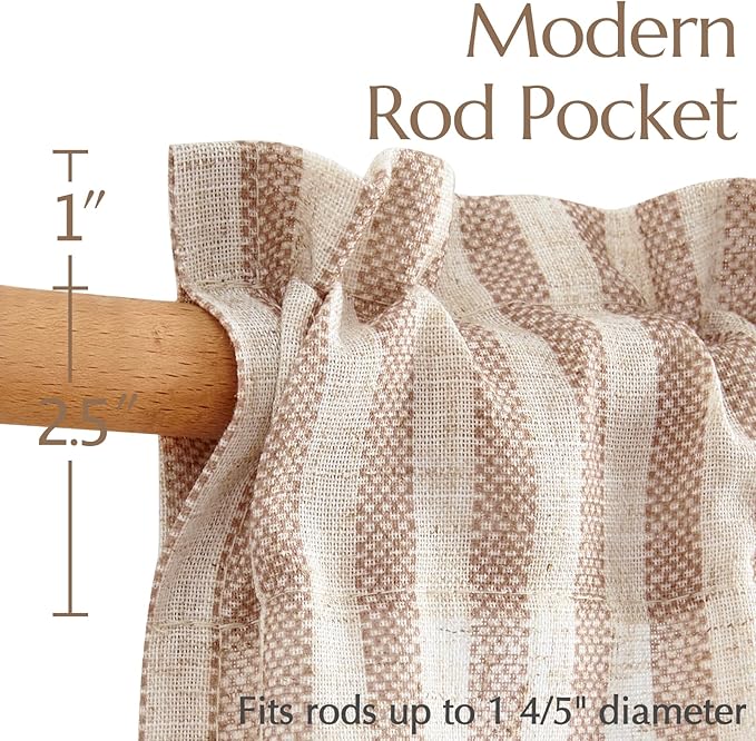 jinchan Striped Linen Kitchen Curtains 45 Inches Length Tier Curtains Farmhouse - Image 7