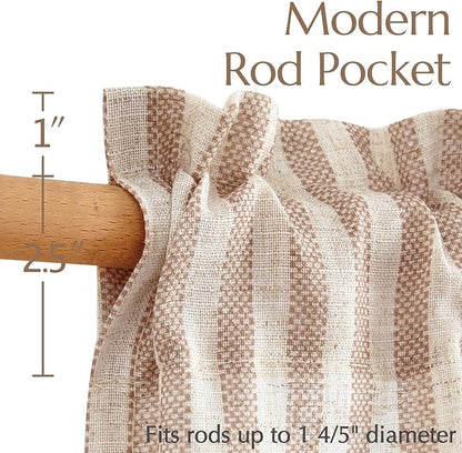 jinchan Striped Linen Kitchen Curtains 45 Inches Length Tier Curtains Farmhouse - Image 7