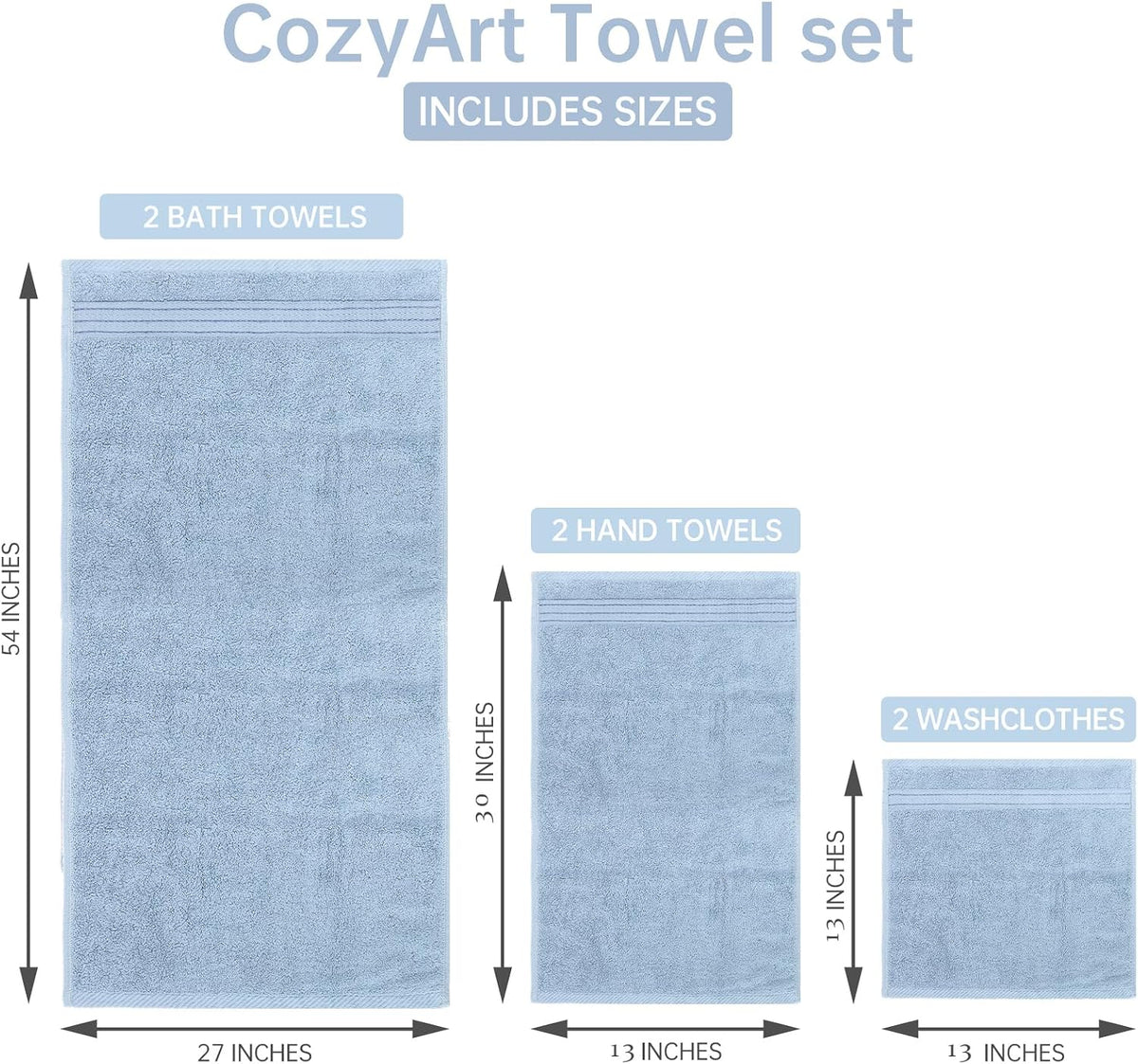 cozyart luxury bath towel set 6 pcs, light on a desk or shelf