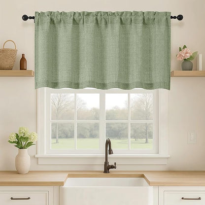 OVZME Green Valance for Windows, Light Filtering Faux Linen Textured Small by OVZME