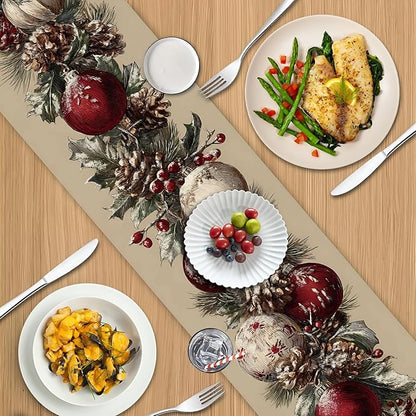Elegant Red and White Christmas Table Runner – 13x72 Inch Holiday Table Decor - Image 5