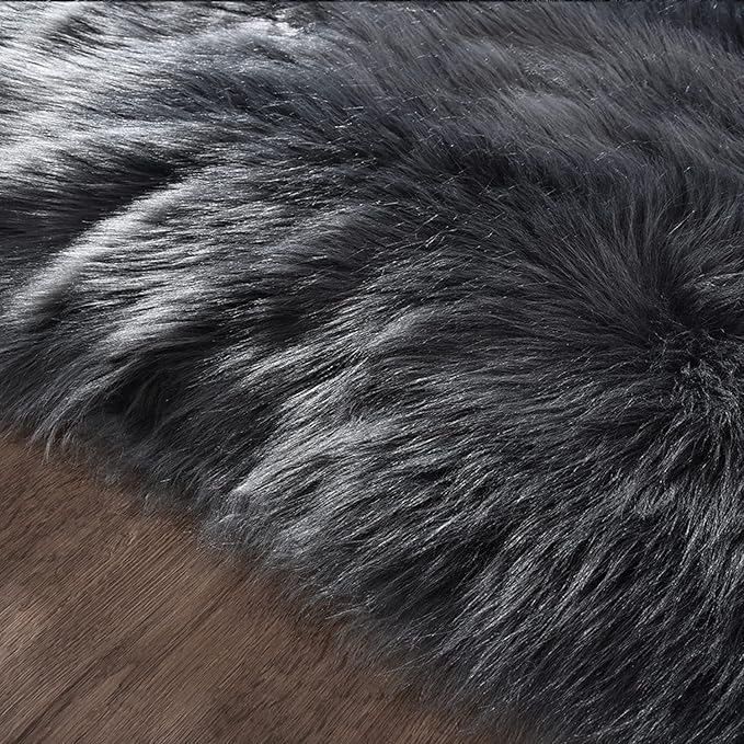 Latepis Dark Grey Runner Rugs 2x6 Faux Sheepskin Fur Rug Bedside Super Soft - Image 6