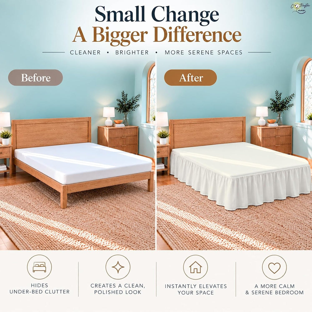 Cottington Lane Full Size Ruffle Bed Skirt 18 Inch Drop, Ivory