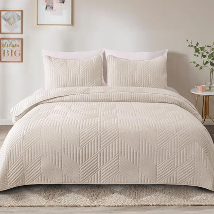 exclusivo mezcla ultrasonic full queen quilt bedding set shown in use