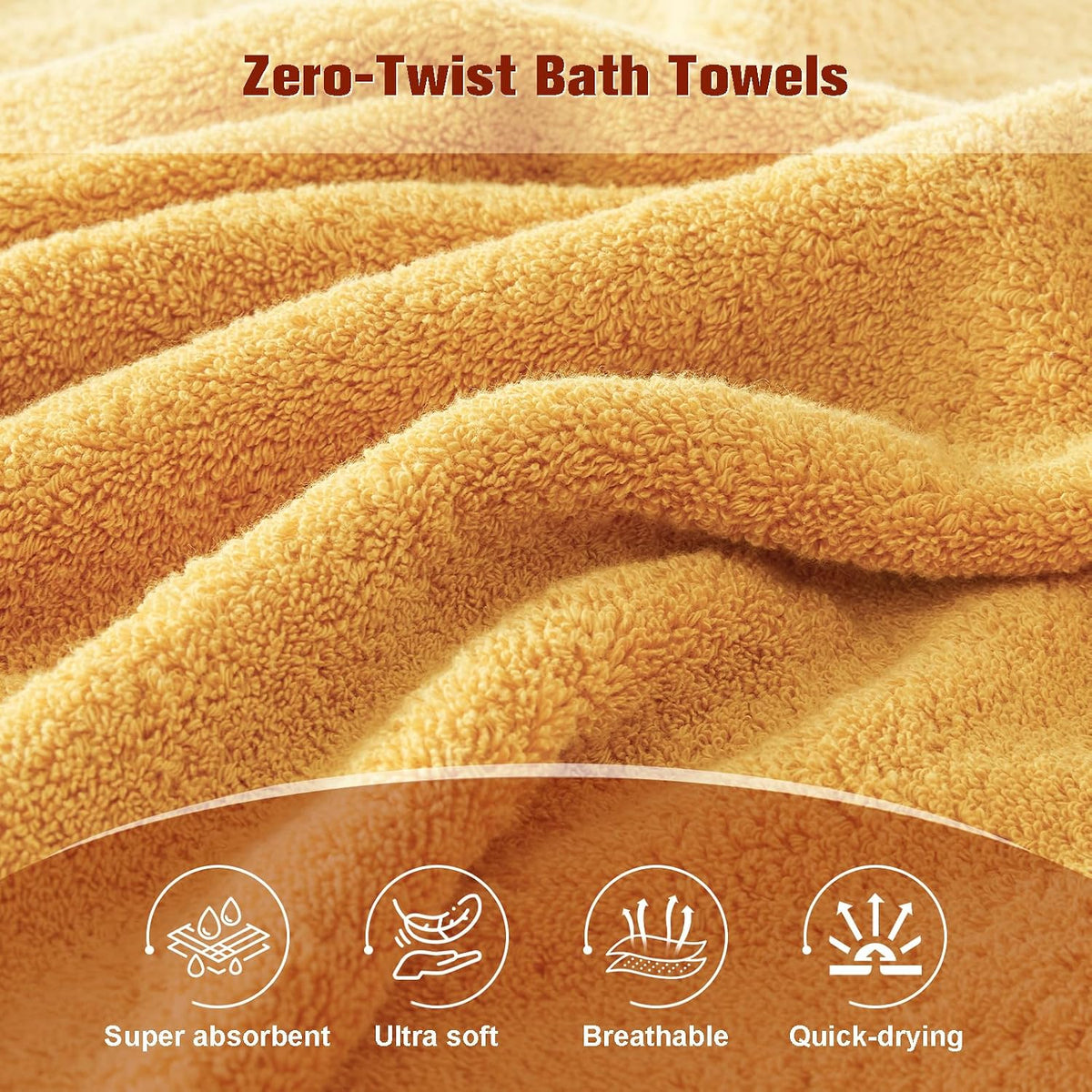 cozyart bath towel set 6 pcs, luxury gold, side view