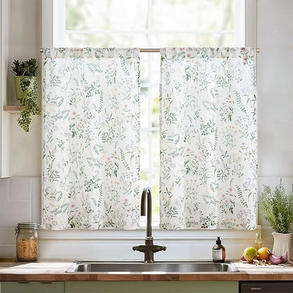 jinchan Spring Floral Kitchen Curtains Over Sink Farmhouse Linen Tier Curtains by JINCHAN