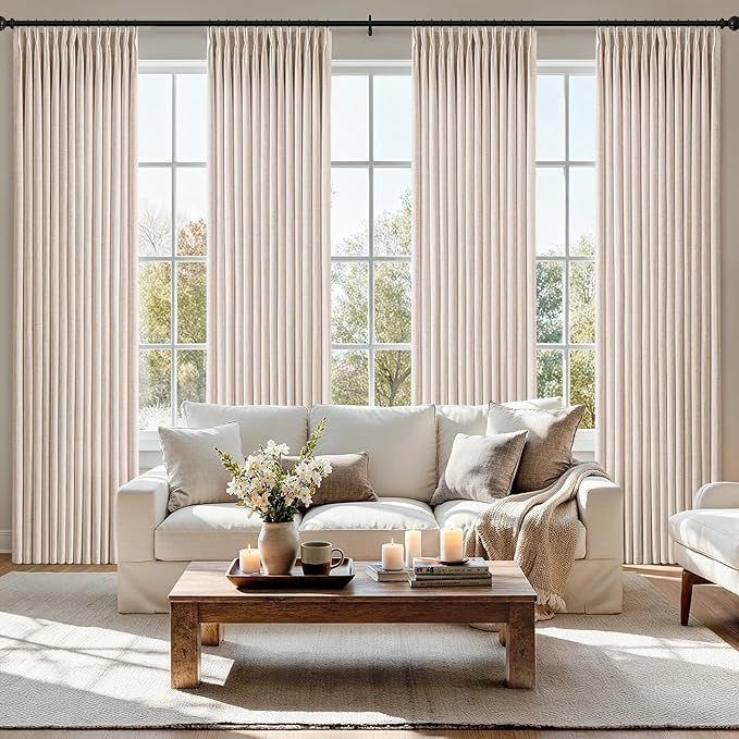 MIULEE Pinch Pleated Thick Linen Curtains 96 Inch Long 4 Panels Set Back Tab by MIULEE