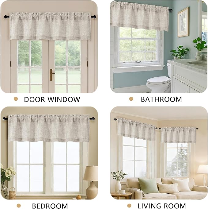 OVZME Valance for Windows, Light Filtering Faux Linen Textured Small Short - Image 5