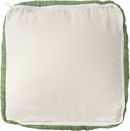 LR Home Green Bordered Hand-Loomed Cotton Blend Cube Pouf - Image 6
