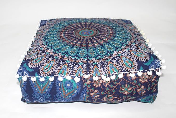 CRAFT KALA Blue Peacock Large Hippie Mandala Meditation Floor Ottoman Pillow - Image 8