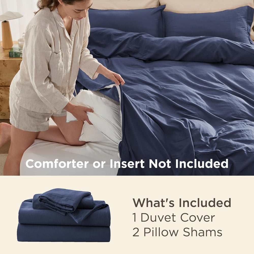 Bedsure Prewashed Duvet Cover King, Cotton-Like Soft Bedding Set, Navy