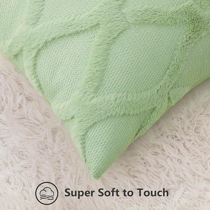 decorUhome Throw Pillow Covers 18x18 Inch Set of 2, Soft Plush Faux Fur Wool - Image 2