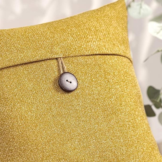 Phantoscope Pack of 2 Farmhouse Throw Pillow Covers Button Vintage Linen Solid - Image 2