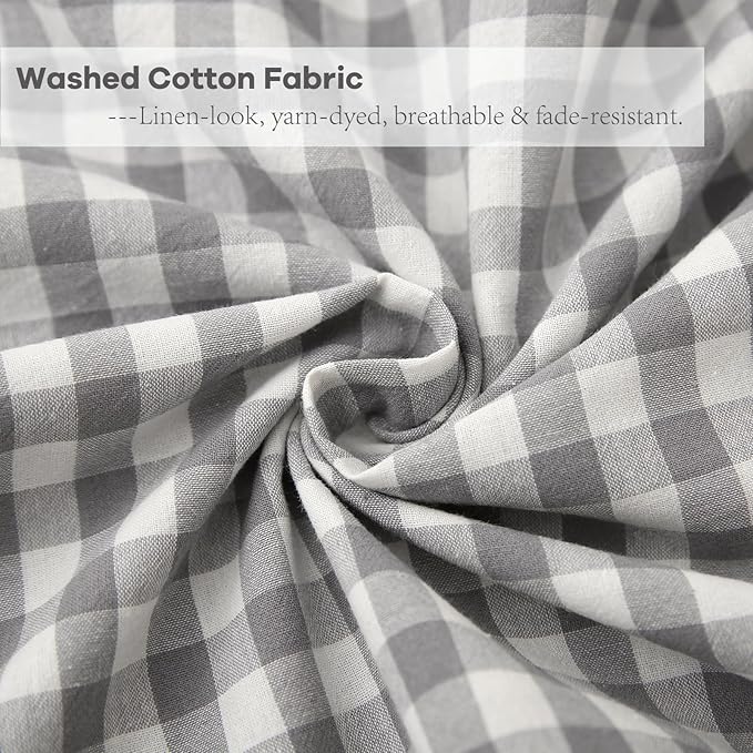 2 Pack Grey White Plaid Ruffle Gingham Lumbar Pillow Covers, 100% Washed Cotton - Image 6