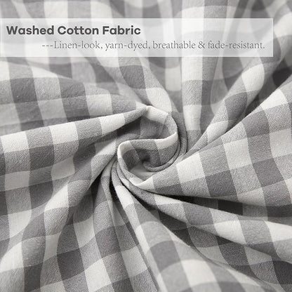 2 Pack Grey White Plaid Ruffle Gingham Lumbar Pillow Covers, 100% Washed Cotton - Image 6