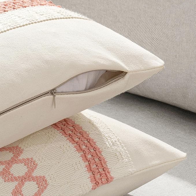 MIULEE Set of 2 Coral Red Boho Decorative Pillow Covers 18x18 Inch Farmhouse - Image 5