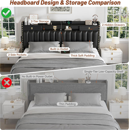 cypbed queen bed frame with 2-tier storage headboard, package contents