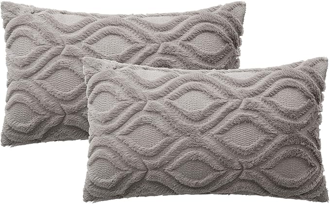 MIULEE Dark Grey Throw Pillow Covers 12x20 Inch, Soft Winter Plush Faux Wool - Image 6