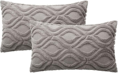 MIULEE Dark Grey Throw Pillow Covers 12x20 Inch, Soft Winter Plush Faux Wool - Image 6