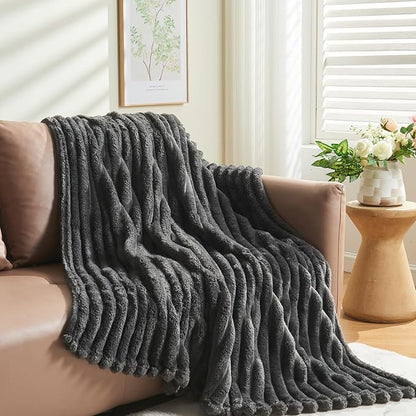 NEWCOSPLAY Super Soft Throw Blanket Grey Premium Silky Flannel Fleece 3D Ribbed - Image 8