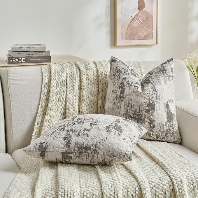 FUTEI Black White Decorative Throw Pillow Covers 20x20 Inch Set of 2, Soft Faux - Image 6