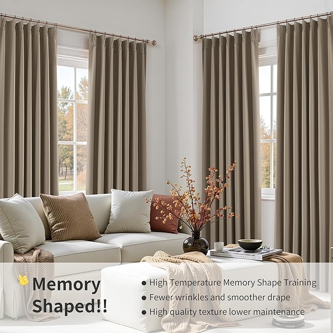 Pinch Pleated 100% Blackout Linen Curtains 2 Panels Linen Blend Room Darkening - Image 6