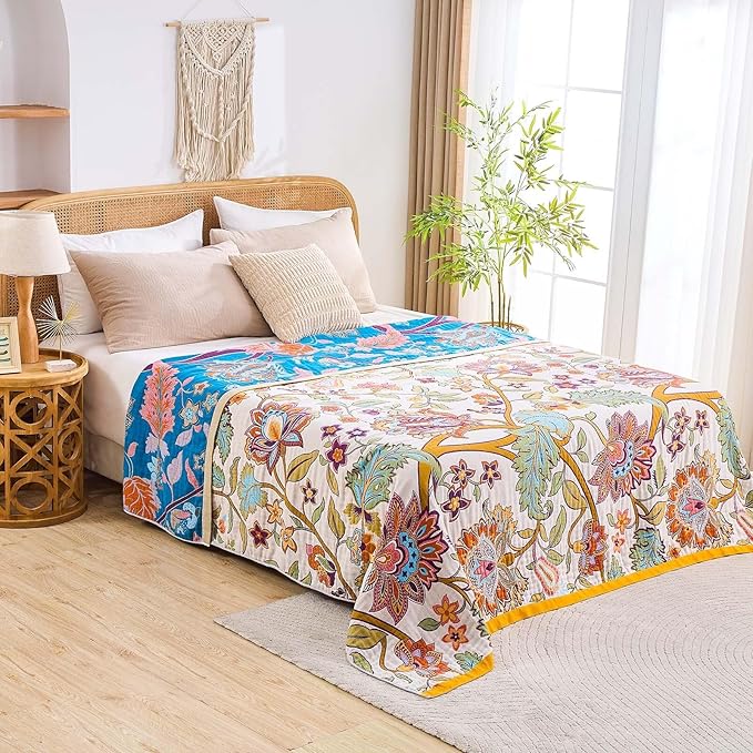 Boho Throw Blanket for Bed, 100% Cotton Soft Rustic Quilt Fall Blanket - Image 7