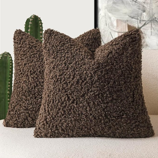 Foindtower 2 Pieces 18x18 Inch Dark Brown, Faux Fur Throw Pillow Cover Accent by Foindtower