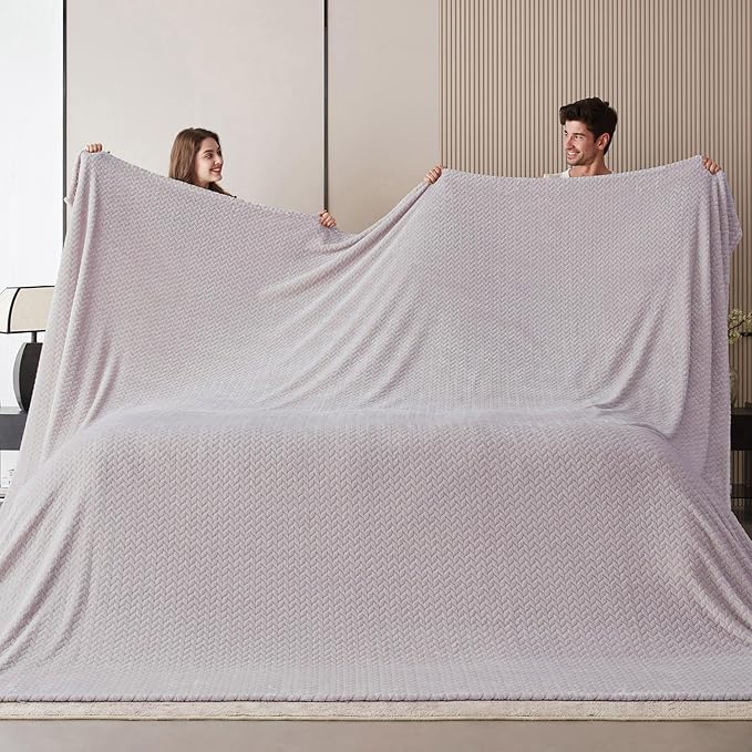 Oversized King Fleece Blanket 120x120 Inches, Seamless Soft Cozy 3D Jacquard by Korbliss