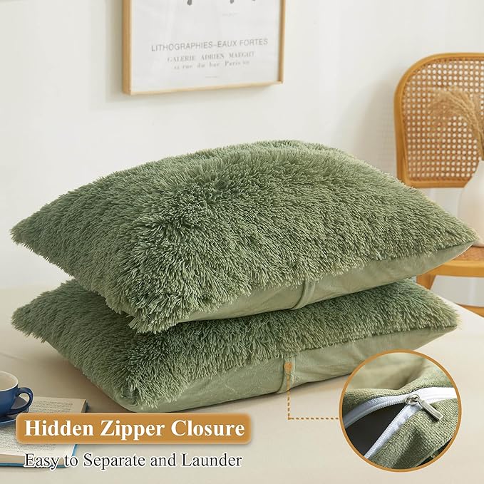 XeGe Faux Fur Throw Pillow Covers, Luxury Fluffy Plush Pillow Shams, Shaggy - Image 3
