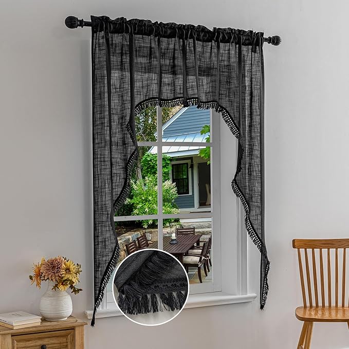 Beda Home Tassel Linen Textured Swag Valances by BedaHomeBedaLife