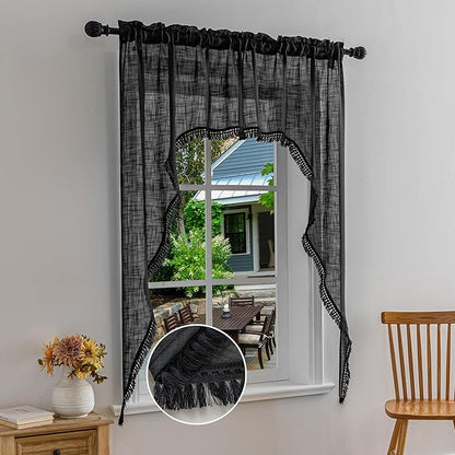 Beda Home Tassel Linen Textured Swag Valances by BedaHomeBedaLife