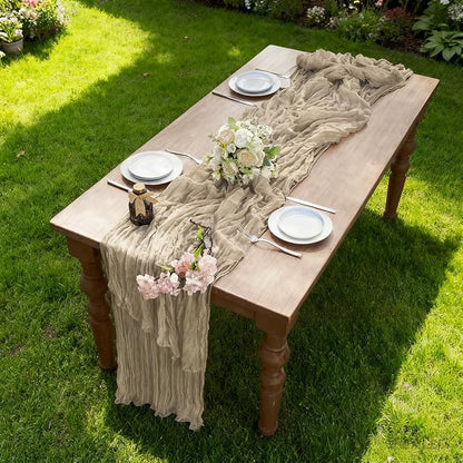 BALCONY & FALCON Nude Cheesecloth Table Runner 10FT 120 Inch Rustic & Boho - Image 4