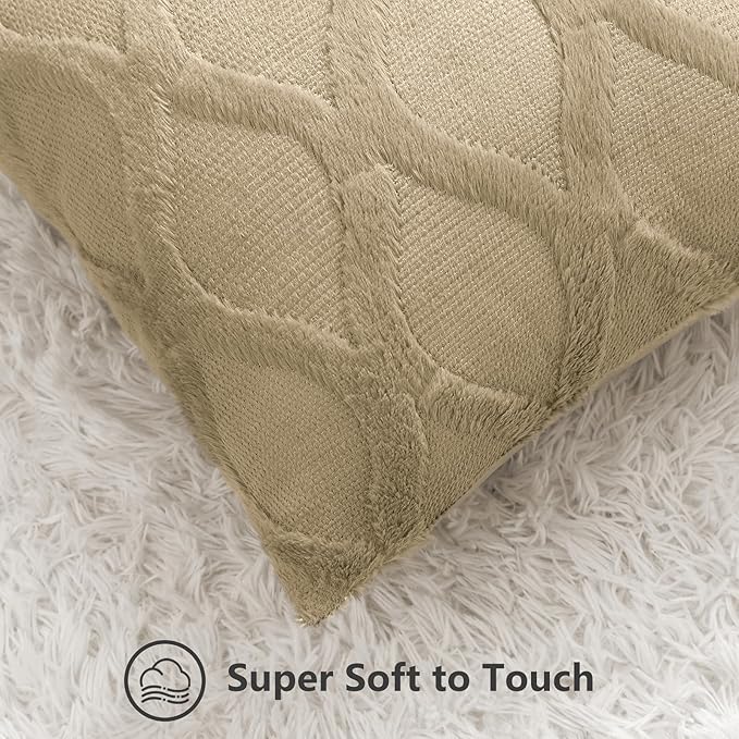 decorUhome Throw Pillow Covers 12x20 Inch Set of 2, Soft Plush Faux Fur Wool - Image 2
