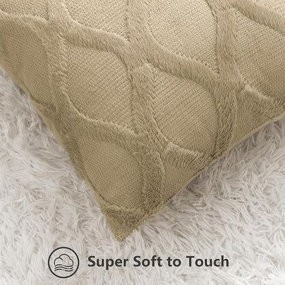 decorUhome Throw Pillow Covers 12x20 Inch Set of 2, Soft Plush Faux Fur Wool - Image 2