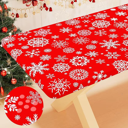 Smiry Plastic Christmas Tablecloth, Snowflake Waterproof Elastic Fitted Table by Smiry