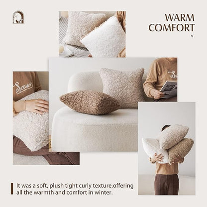 Foindtower 2 Pieces 24x24 Inch White, Faux Fur Throw Pillow Cover Accent Sherpa - Image 7