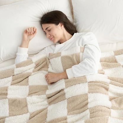 Snuggle Sac Checkered Throw Blanket Faux Fur Microfiber Blankets - Image 5
