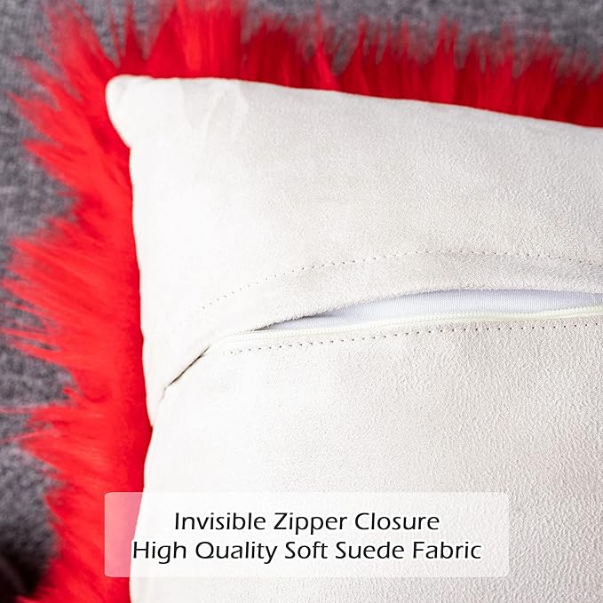 LIGICKY Set of 2 Decorative Red Lumbar Fluffy Throw Pillow Cover Faux Fur Shams - Image 5