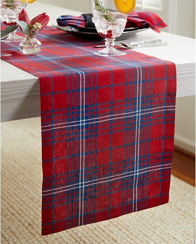 Solino Home Linen Tartan Plaid Table Runner 108 Inches Long - Image 2