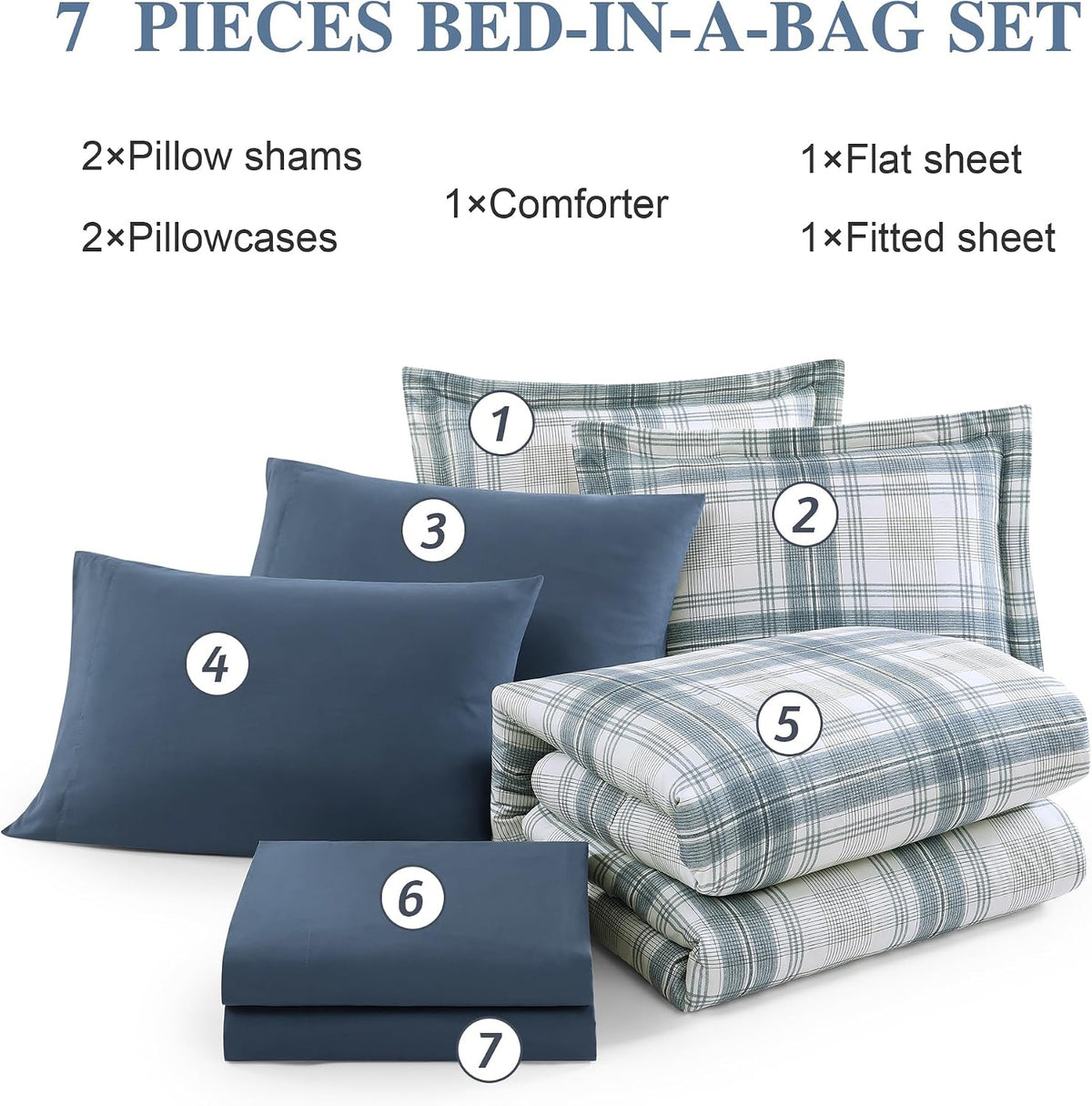 plaid full size comforter set blue grey 7 on a desk or shelf