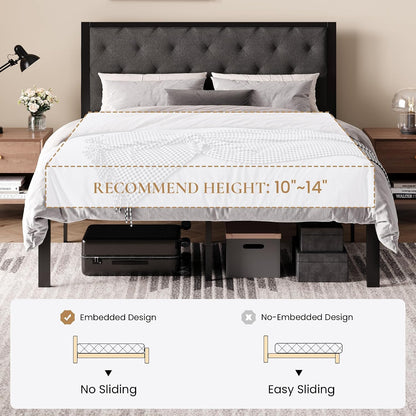 sha cerlin queen size metal bed frame and on a desk or shelf